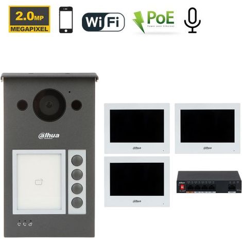 Dahua Kit videocitofonico IP - Wi-Fi Posto esterno VTO3311Q-WP + Switch PFS3006-4ET-36 + Monitor 7" VTH2621GW-WP Nr.03 Monitor