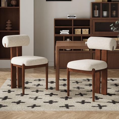 Lot de 2 chaises de Salle à Manger Modernes, chaises rembourrées avec Pieds en Bois et Dossier cylindrique Design, pour Salle à Manger, Cuisine, Restaurant – Pieds Brun foncé, Beige (1/5)