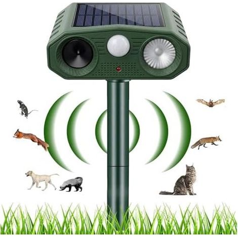 Ultraschall-Katzenabwehrgerät, Solar- und Haustierabwehrgerät für den Außenbereich mit LED-Licht und Bewegungsmelder zur Abwehr von Katzen, Hunden, Mäusen, Waschbären, Vögeln, Ratten und Gartentieren  (1/5)