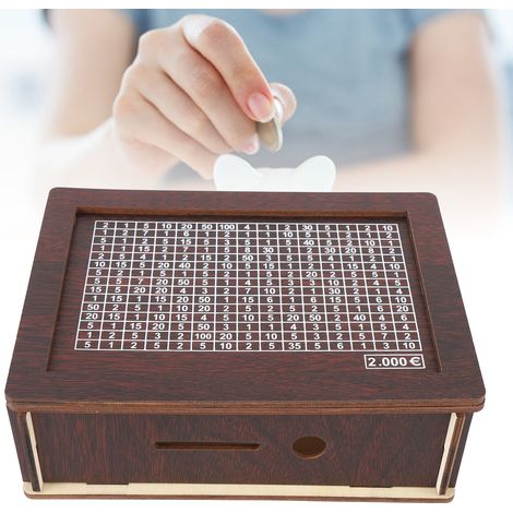 Tirelire avec compteur mécanique artisanat bois naturel coffre de rangement argent cadeau créatif collection billets pièces 2024 (1/5)