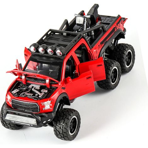 Voiture miniature Ford F150 à l'échelle 1/28, en alliage, pour enfants, avec effets sonores et lumineux, tout-terrain, rouge. (1/5)