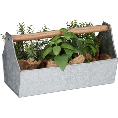Zinc flower box with wooden handle
