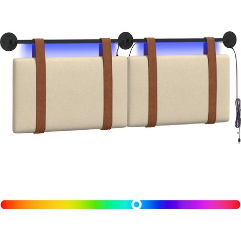 Hanging Headboard with LED Light Cream Antique PU vidaXL