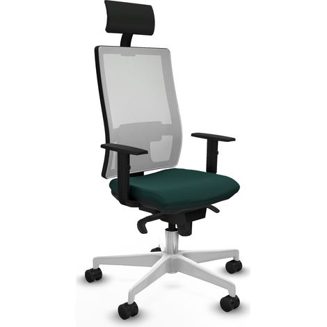 Horna sincro malla blanca similpiel verde botella brazos 1D base blanca cabecero fijo ruedas 65mm nailon (1/5)