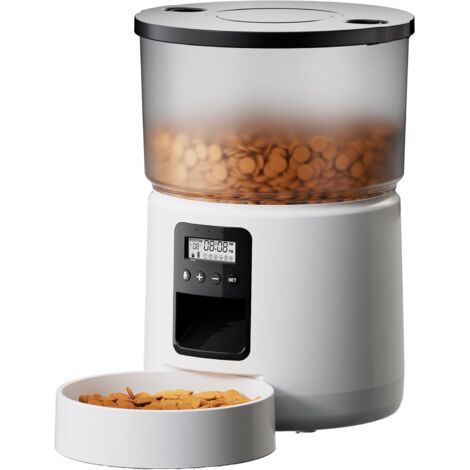 Automatic Cat Food Dispenser, Cat Food Dispenser with Programmable Timer, 1-6 Meals Per Day, with Press Lid and Recording Function (1/4)