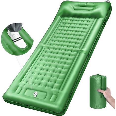 Aufblasbare Campingmatratze – 196 x 72 x 12 cm – Grün – Matratze mit integrierter Fußpumpe und Kissen (1/5)