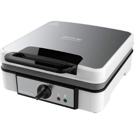 Cecotec – Gaufrier électrique 1200W – 4 gaufres en inox – Revêtement antiadhésif RockStone – Bords XL antidébordement – Protection contre surchauffe