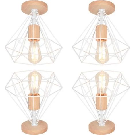 kawoo Lot de 3 Plafonnier en Cage Diamant Industrielle,Lampe Plafonnier Vintage Métal Designe Edison pour Salon Chambre (1/4)