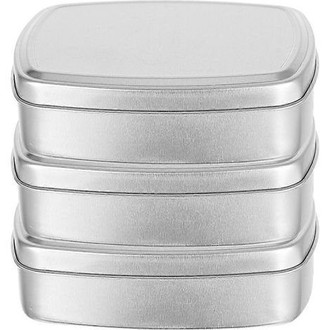 Lot de 3 boîtes rectangulaires en aluminium avec couvercle, idéales pour ranger bonbons, sucreries et savons.-9.80X7.20X2.80CM-Silver