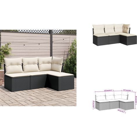 Salon de jardin 4 pcs avec coussins noir résine tressée - Ensemble Salon De Jardin - Mobilier De Jardin - Salon Extérieur - Canapé Jardin - Chaise Lounge (1/3)