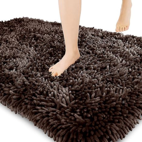 Tapis de bain haut de gamme antidérapant et moelleux, incroyablement doux et confortable, extra épais - 40 x 120 cm - Marron (1/5)