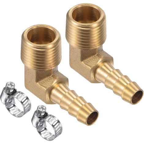 2 Paquet Laiton Tuyau Barbillon Raccords - 90 Degré Coude 5/16 pouce Laiton Tuyau Connecteur avec Tuyau Pince Appliquer à Eau Gaz (3/8 NPT Mâle Fil) (1/5)