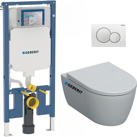 Pack WC suspendu Geberit Duofix extra-plat SLIMICONB – WC sans bride iCon – Abattant softclose – Plaque blanche (1/5)
