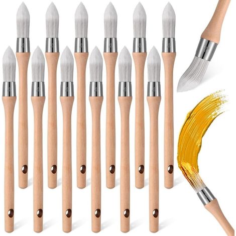 12 Pièces Outil de Peinture de Garniture Bord Propre Outil de Peinture Pinceau D'Angle Rond Petits Pinceaux Pinceau de Garniture Mince Facile à Utiliser 28 cm (1/5)