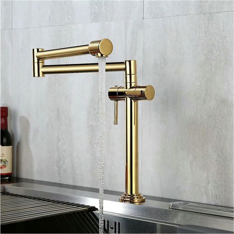 Cuisine Robinet Solide Brousse en Laiton for la c-uisine Mélangeur d'évier monté Pliable brossé/Or/Chrome/ORBE/Le Noir(J) (1/5)