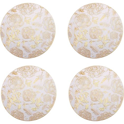 Set de 4 Sets de Table Ronds avec Dos en liège, 38 cm, Sets de Table avec Dessins imprimés dorés, doré/Gris (1/5)