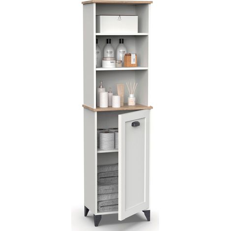 Briebe Eterna Columna de Baño, Mueble Auxiliar, Armario Alto Estilo Vintage 168x46,5x31 cm Espacio Almacenaje  Blanco