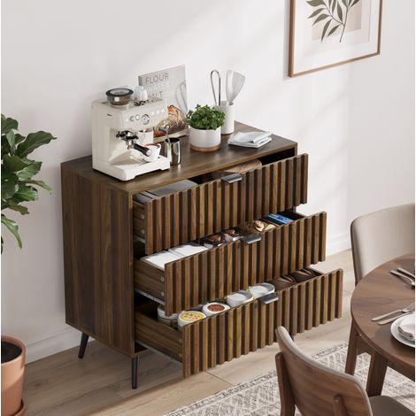 Commode 3 tiroirs 80x39x78 cm en MDF noyer, avec rangement pour salon FloraGrace (1/5)