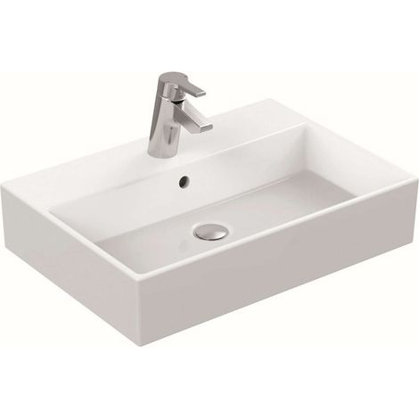 Ideal Standard – Lavabo à poser 60x42cm en grès fin – Émail blanc – 1 ouverture pour mitigeur – Installation sur plan – K078101 (1/8)