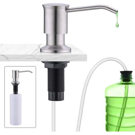 Distributeur de savon sous le comptoir, distributeur de savon pour évier de cuisine en acier inoxydable, distributeur de savon intégré, avec bouteille (1/5)
