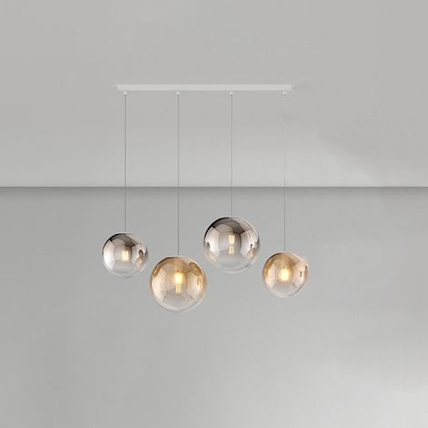 Lampadario Moderno Big Eclipse Metallo Bianco Vetro Ambra-Bronzo 4 Luci E27