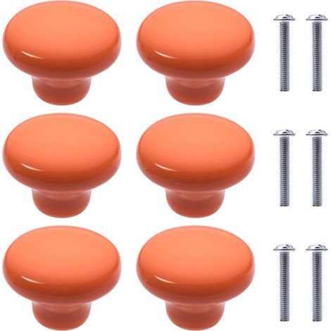 6Pcs Boutons de Meuble en Céramique Boutons de Tiroir de Placard en Céramique en Forme de Ronds Poignées pour Armoires de Cuisine de Bibliothèque (Orange) (1/5)
