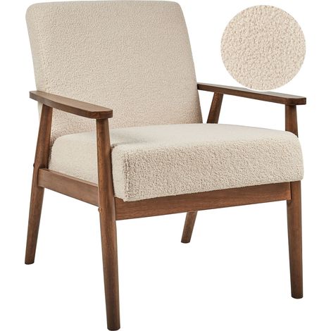 Poltrona da salotto con rivestimento in tessuto bouclè beige con struttura in legno Esrum (1/5)