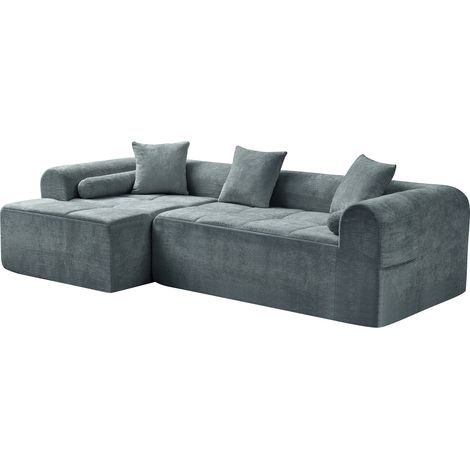Divano angolare blu in tessuto chenille 263 cm con sistema a molle e schiuma ad alta densità (1/5)