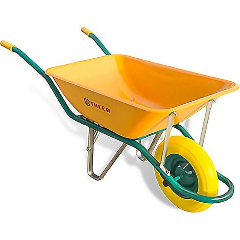 THECA carretilla obra amarilla 90l. rueda impinchable , Carretilla obra serie 550, Theca. Su diseño permite un vaciado controlado del material. Ideal para la construcción ya que al