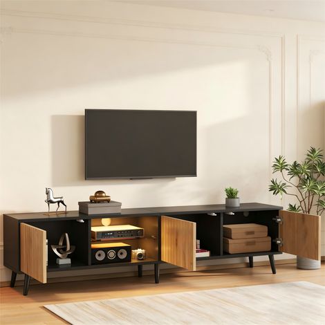 Mueble TV con 3 Puertas, 1 Hueco y LED, para Salón, de Tablero de Partículas, Madera Natural, 175×31×43.5 cm (1/5)