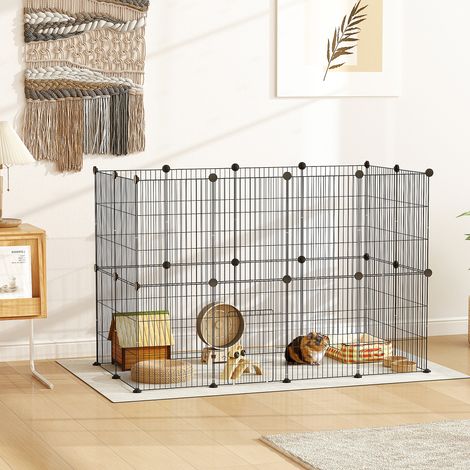Gabbia per piccoli animali, recinto esterno, struttura modulare, superficie 0,72 m², acciaio, nera