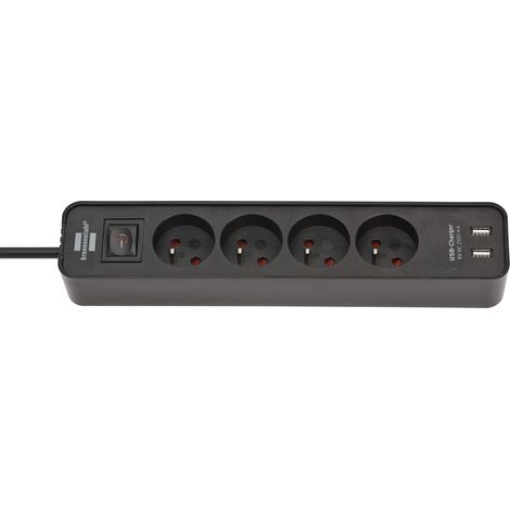 BrennenstuhlBrennenstuhl Ecolor ciabatta con USB e 4 prese (ciabatta con 2 porte USB, braccio e cavo USB de 1,5 m), colore nero
