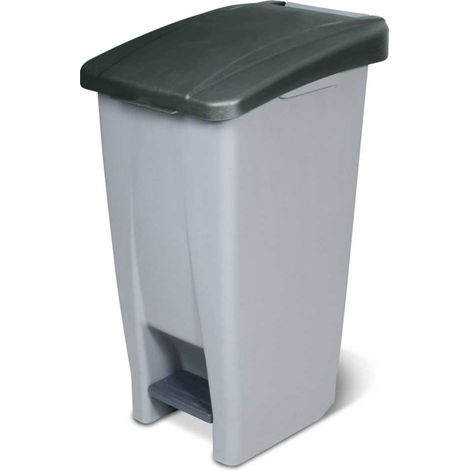 BRB Poubelle à pédale avec roulettes, capacité 60 l, dimensions (H x l x P) : 700 x 380 x 490 mm, corps gris, couvercle noir (1/3)