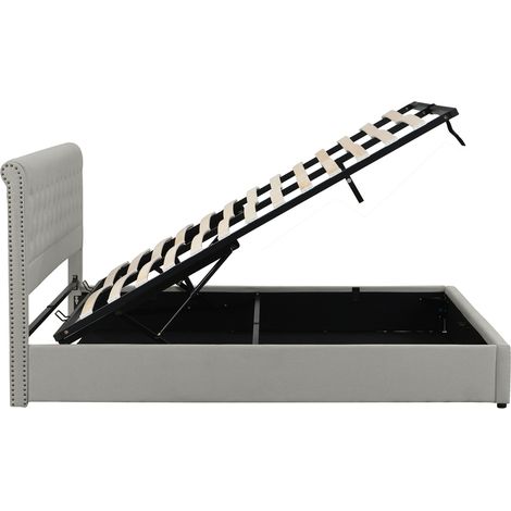 Letto contenitore imbottito in lino 140 x 200 cm, sollevamento idraulico, senza materasso (1/5)