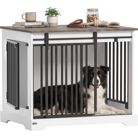 PawHut 80 cm Dog Crate Furniture with Sliding Barn Door (1/5)