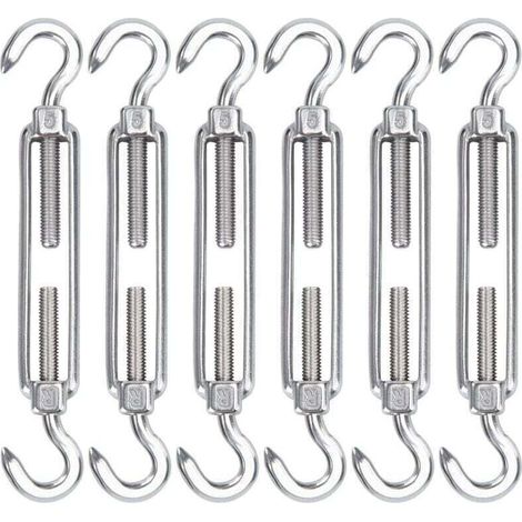 M5 Tendeur Cable Acier Inoxydable, Lot de 6 Tendeur de Fil Crochet et Crochet Réglable Heavy Duty Tension Hook & Hook pour Corde Cable Fil à Linge, Grillagefor Sun Shade Installation.