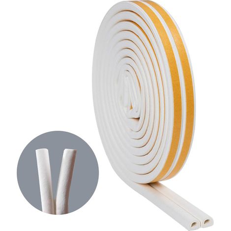 Nastro in gomma espansa da 2,5 m (bianco), guarnizione autoadesiva in gomma a forma di D per porte, finestre e porte, tappo di ventilazione, impermeabile, resistente agli urti. (1/5)