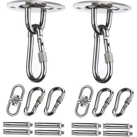 2 crochets de plafond robustes en acier inoxydable de qualité supérieure, capacité de charge de 450 kg, pour balançoires, hamacs, chaises suspendues, sacs de frappe et appareils de musculation. (1/5)