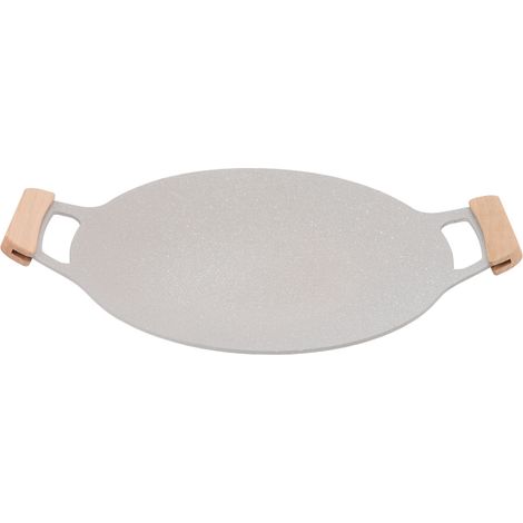 Plaque de barbecue antiadhésive en aluminium, poêle coréenne d'intérieur et d'extérieur avec poignées pour cuisinière à gaz, cuisinière à Induction 34cm/13,4 pouces