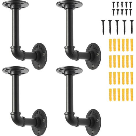 6Pcs Pipe Shelf Brackets Industrial Iron Rustic Wall Floating Shelves Supports for Kitchen Bedroom Bathroom Bedroom Bar Office (1/5)