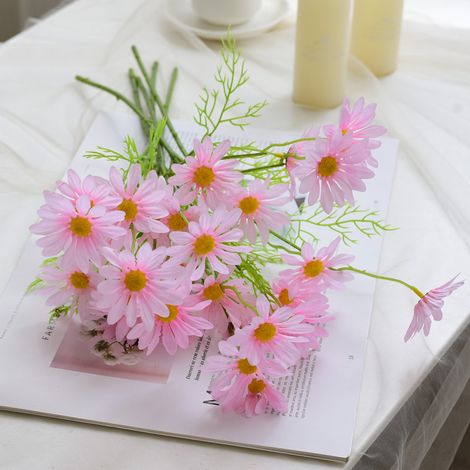 5 marguerites artificielles miniatures – Chrysanthèmes hollandais réalistes, fleurs décoratives pour intérieur, idéales pour centre de table, décoration murale ou cadeau – Lot de 10