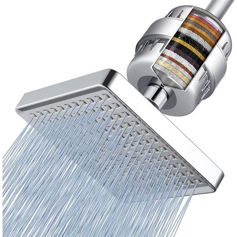 Filtre de Douche à Haut Rendement , Filtre de Douche à Eau Dure en 20 Étapes pour Éliminer le Chlore et Les Métaux Lourds, Adoucissement de l'eau, Carré (1/5)