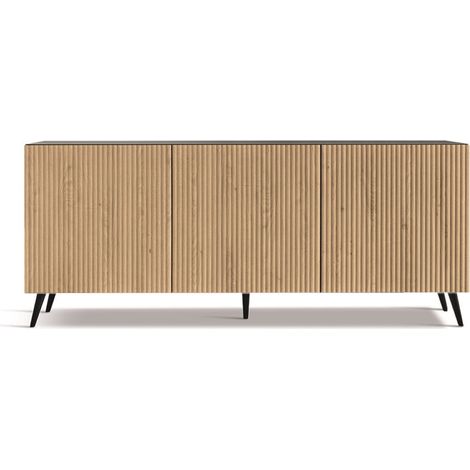 Madia 180 cm in legno Antracite e Rovere 3 ante con 5 piedini - RONDA (1/3)