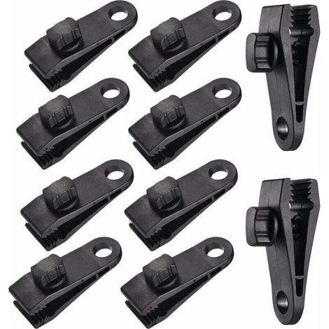 Ulisem10 Sets Clip de Bâche Tente Pince Bâche Auvents Clip, Pince à Bâche, Pince pour Tente, pour Tente Voiture, Bâche, Auvents, Camping,le noir, (1/4)