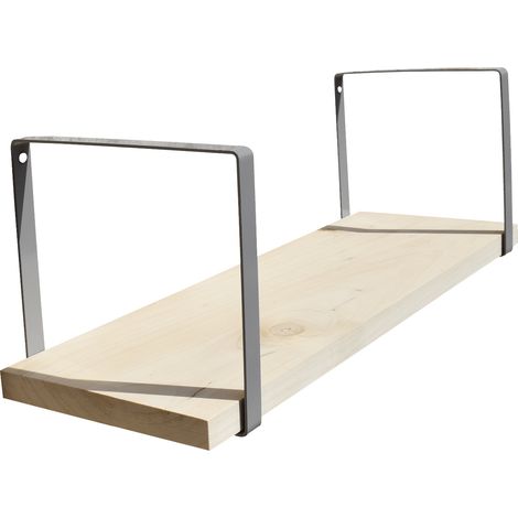 Étagère murale bois 60 X 19 cm avec supports carrés métal gris