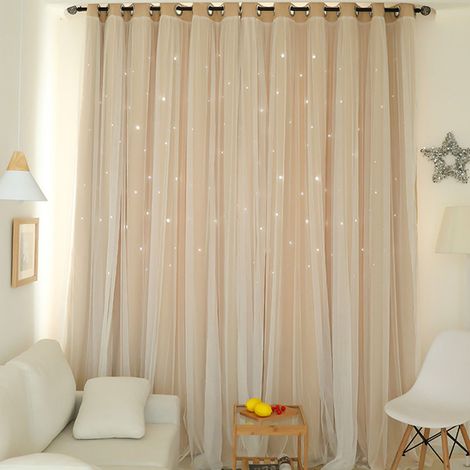 Rideau Voile Isolant - 100 cm x 200 cm - Polyester Transparent avec Motif Étoile - Pour Chambre et Salon - 1 Pièce (1/5)