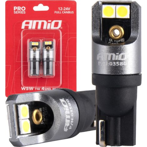 Bombillas LED full canbus PRO T10 W5W 4x3030 SMD blancas 12V 24V amio-03580 (1/4)