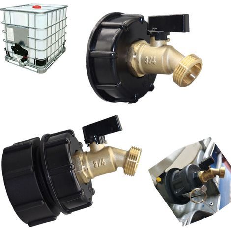 Adaptateur IBC 1000 l Adaptateur de réservoir IBC Adaptateur de réservoir S60X6 pour robinet de jardin en laiton (fil épais S606, poignée papillon noire, fil extérieur d'exportation) (1/4)