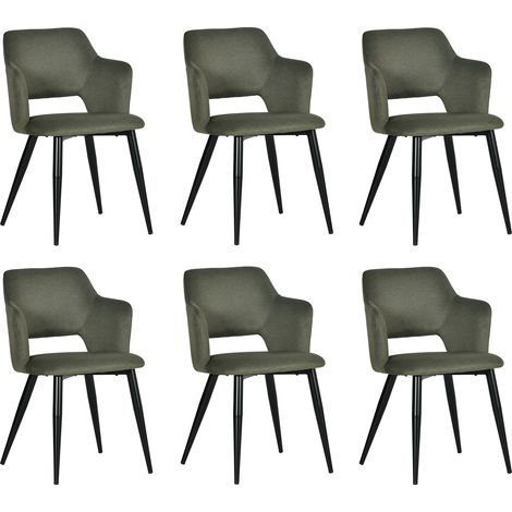 Meubles Cosy Akanji - Set di 6 sedie da pranzo con braccioli in tessuto antigraffio verde, stile scandinavo e gambe in metallo nero