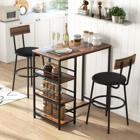 Mesa alta de bar con 3 estantes de almacenamiento y estructura de acero, 90 x 50 x 90,5 cm, marrón rústico, negro (1/5)